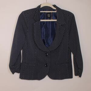 Mason Thomas Navy Blue Button Up Polka Dot Blazer With Shoulder Pads